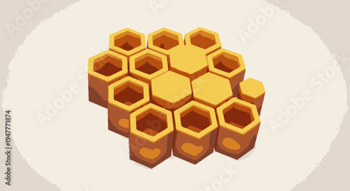 Golden Honeycomb Cells Structure Closeup.