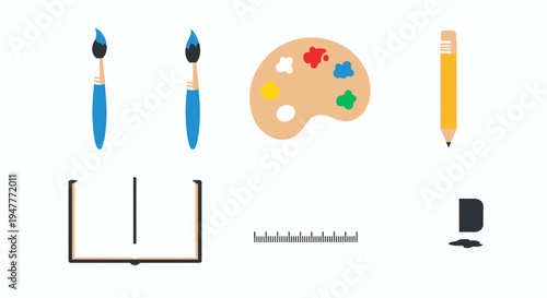 Art supplies on a table surface.