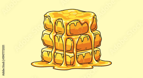 A stack of golden honeycomb dripping.