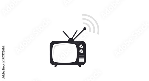 Old Television Set With Antenna.