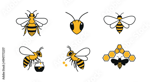 Collection of bees in various positions.