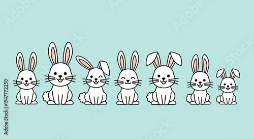 Adorable cartoon bunnies in various poses and expressions.