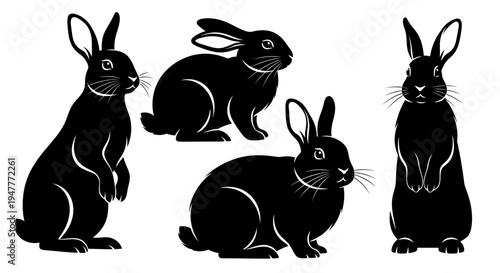 Collection of black rabbit silhouettes in various poses.