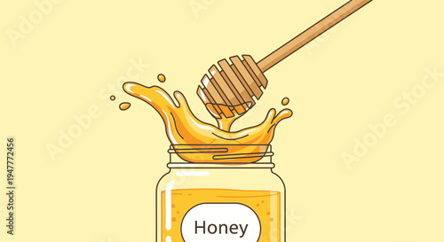 Honey dripping from wooden dipper stick.