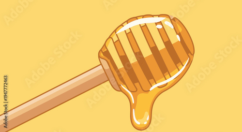 Honey dripping from wooden dipper stick 1.