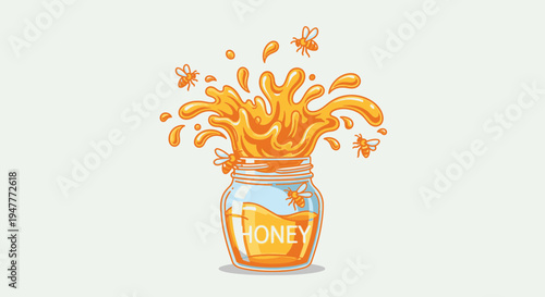 Honey pouring out of a jar.