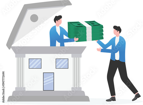 Businessman Depositing Large Cash in Bank Vault