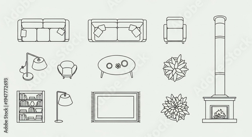 Living Room Furniture Layout - Top View of Interior Design Elements.