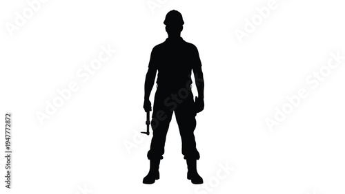 A black silhouette of a man holding a hammer