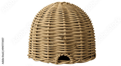 Woven wicker basket with a hole.