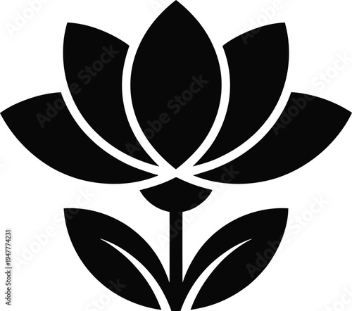 Vector graphic of a stylized black lotus flower with white accents on a clean white background