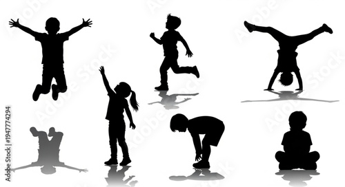Silhouettes of kids playing outside.