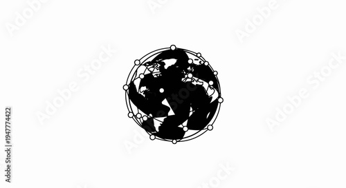 Stylized planet earth with a network of connecting points and lines
