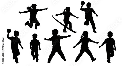 Silhouettes of kids playing sports.