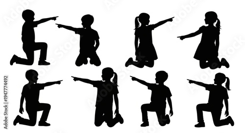 Silhouettes of kids pointing sideways.