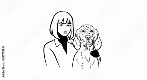 Stylized portrait of a woman and a spotted dog