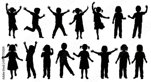Silhouettes of Happy Dancing Children.