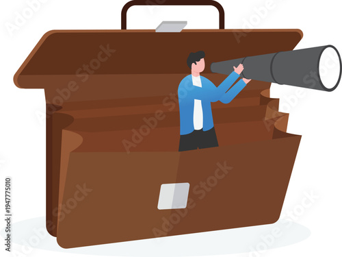 Businessman Inspecting Opportunities Inside Briefcase