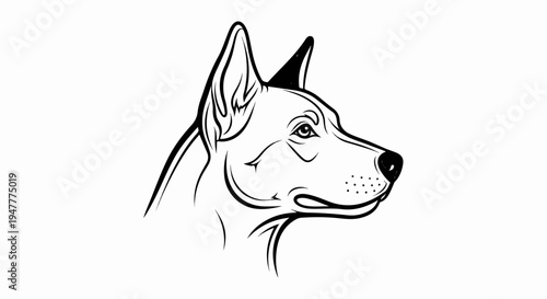 Stylized profile of a dog's head in black and white ink