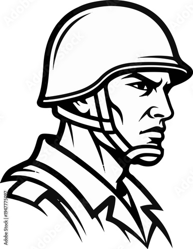 Stylized profile of a soldier wearing a helmet and uniform