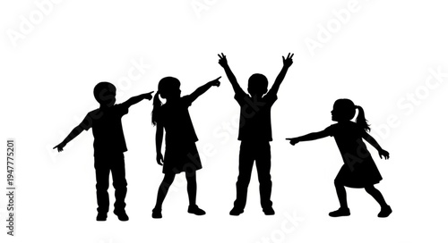 Silhouettes of happy dancing children.