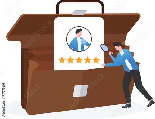 Businessman Checking Top Rated Talent in Briefcase