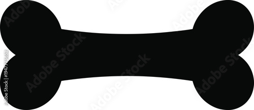 Vector bone icon design with bold black silhouette on white background for pets and animals