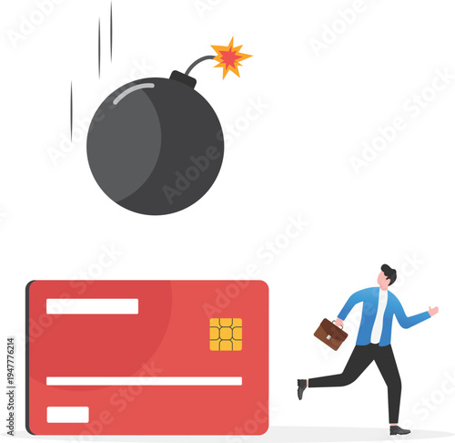 Businessman Running from Credit Card Debt Bomb