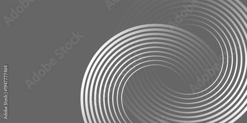Abstract white glowing geometric lines on gray background. Modern shiny blue circle lines pattern.