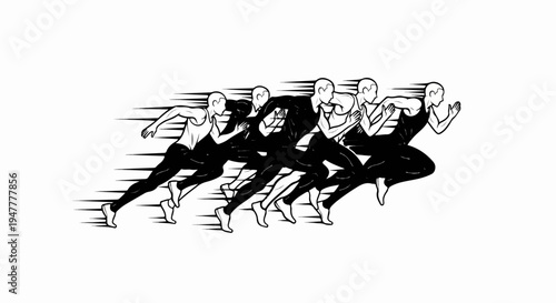 Stylized runners in motion, captured with dynamic speed lines
