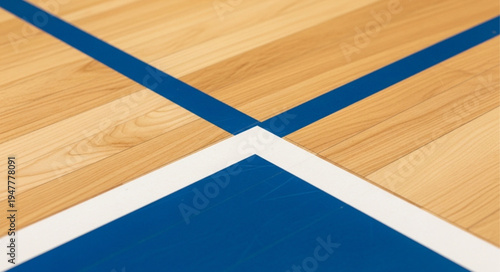 Close-up of Basketball Court Corner with Blue and White Lines.