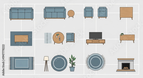 Top-Down View of Living Room Furniture Arrangement.