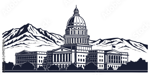 USA, US, U.S, United States - Rapid City skyline with mountain silhouettes monochrome architecture poster