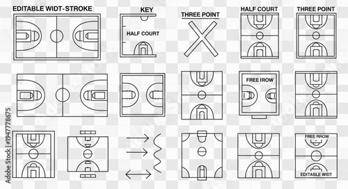 Collection of Basketball Court Layouts and Key Elements.