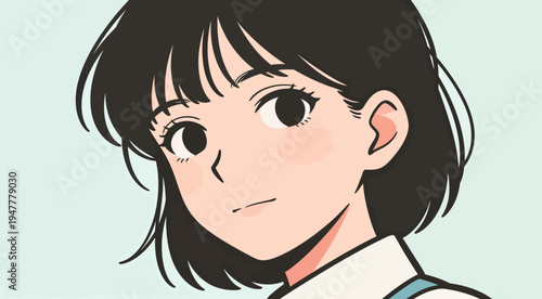 A young woman with short black hair looks directly at the viewer. She has a gentle smile and a casual outfit. The background is light.