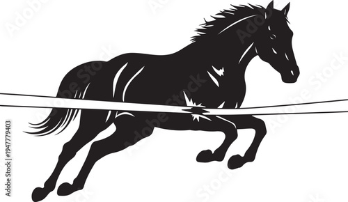Galloping horse silhouette vector illustration line art, powerful animal race design