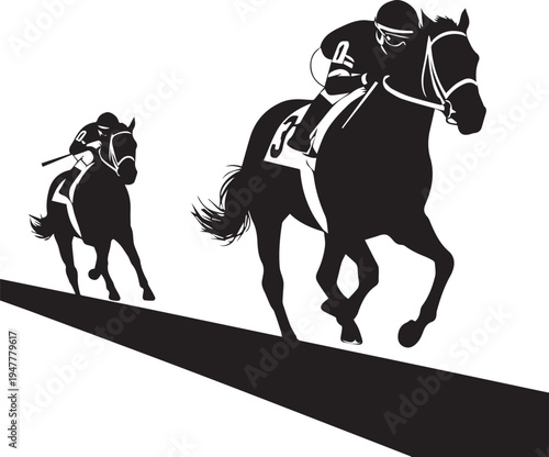 Jockeys racing horses vector silhouette, horse race illustration for sport and competition