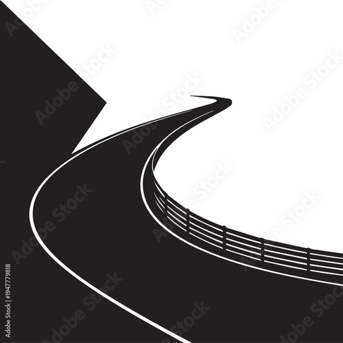 Winding road with railing vector silhouette illustration line art, journey concept