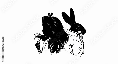 Stylized silhouette of a young woman beside a dressed rabbit