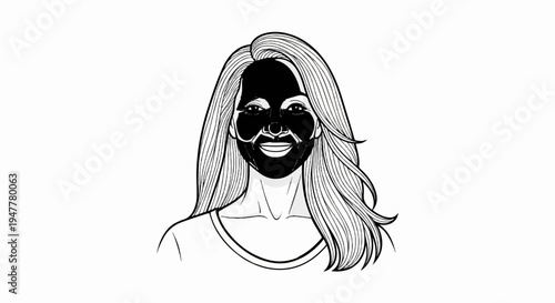 Woman with black facial mask and flowing hair, smiling