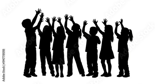 Silhouettes of people raising hands.