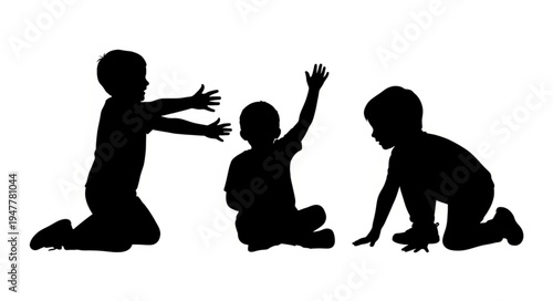 Silhouettes of Three Children Playing.