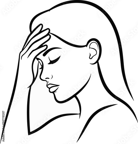 Woman with hand on forehead, eyes closed, expressing distress or thought