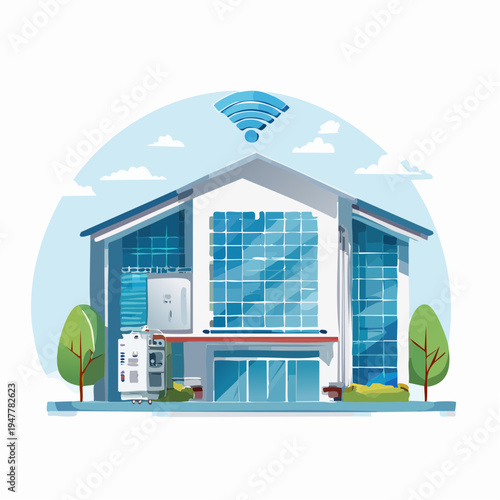 Modern Smart House with Solar Panels and Wireless Connectivity