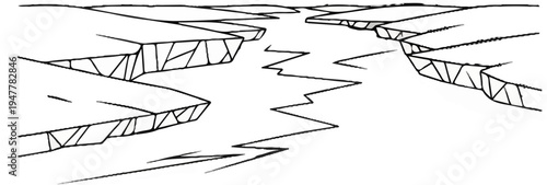 Jagged ice floes create a fractured, winding path across icy waters