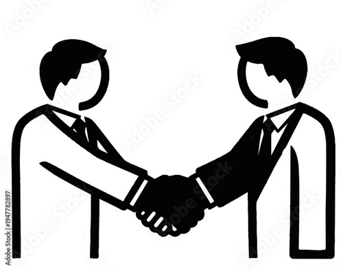 Two stylized figures in suits shaking hands in agreement