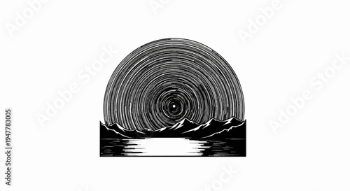 Stylized starry sky over mountains and water, abstract