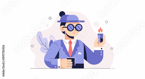 Person in blue suit holds lit lighter