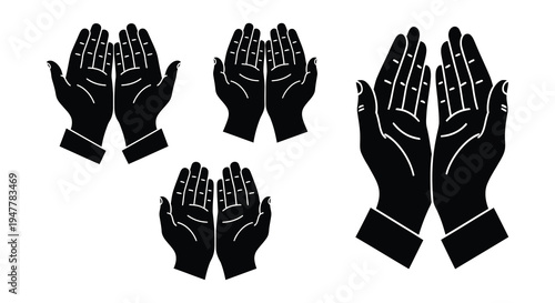 Six depictions of human hands in various positions and colors