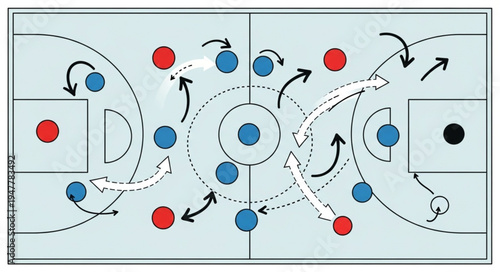 Diagram of a Handball Court with Player Movements and Positions.